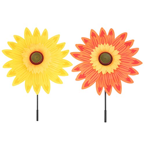 YARNOW 2 Piezas Girasol Césped Molinillos de Viento Molinillo de Flores Whirlygigs Maceta Estaca para Patio Césped Decoración de Fiesta de Jardín 36 Cm Amarillo Naranja