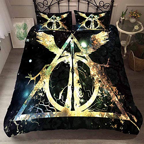 Yomoco - Juego de ropa de cama con diseño de Harry Potter escuela de magia, funda nórdica y dos fundas de almohada, microfibra, impresión digital 3D, juego de tres piezas, 33, Single 135x200cm