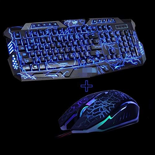 Yqs Teclado Púrpura/Azul/Rojo LED de luz de Fondo de respiración Gaming Keyboard Ratón Combos Teclado USB con Cable Leyenda Sin Profesional Ratón (Color : US Version and Mouse)