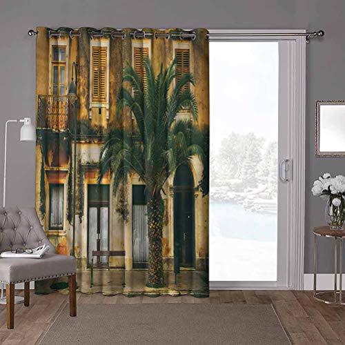 YUAZHOQI cortinas aisladas para puerta corredera, árbol, casa colonial mediterránea, 52 x 84 pulgadas, cortinas opacas para dormitorio (1 panel)