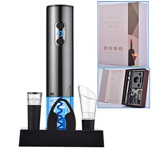 YUDONX Sacacorchos Eléctrico Abrebotellas Eléctrico.Profesional Automatico Abrelatas de Vino.con Cable de Carga USB y Base, Cortacápsulas, Vertedor, Tapón de Vino Silicona de Vacío,Caja de Regalo.