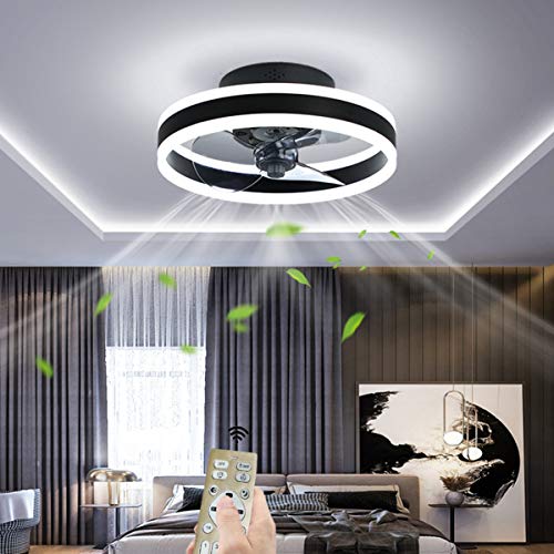 YUNZI Ø40cm 30W Ventilador de Techo con Luces LED Atenuación Círculo Redondo Sencillo Lámpara de Ventilador de Techo para Sala de Estar Habitación Oficina Iluminación de Techo,Negro