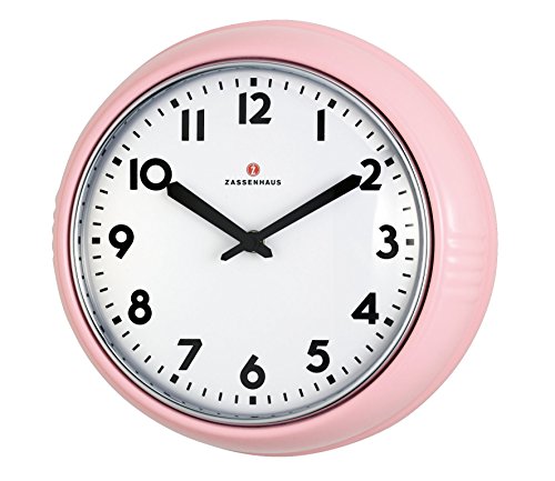 Zassenhaus 72952 Retro Reloj de Pared Diámetro 24 cm Aluminio, Color Rosa, 26 x 8.5 x 25 cm