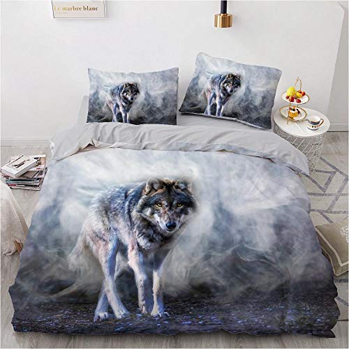 ZCCYFRGO® Niño De Ropa De Cama 3D Lobo Animal 135 X 200 Cm (Sencillo) Funda Nórdica De Microfibra Super Suave con Cremallera Oculta (1 Funda Nórdica + 2 Fundas De Almohada 50X75Cm) -