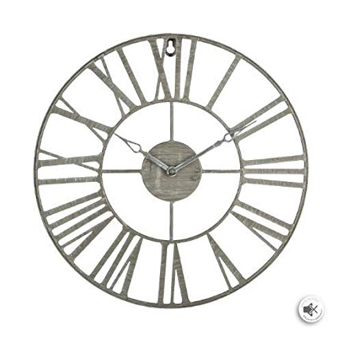 Zenhica Reloj de Pared Vintage de Metal, diseño rústico Elegante. Decoración para el hogar. 36,5 cm de Diámetro, Gancho para Colgar. (Gris)