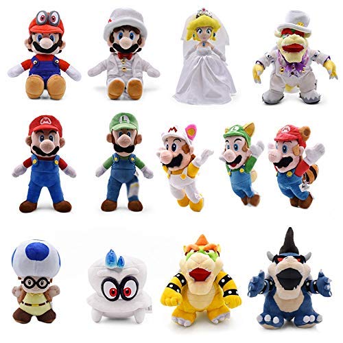 ZHTY Super Mary Plush 13pcs / Lot Super Mario Bros Browser Stand Koopa Chucky Odyssey Boda Princesa Luigi Toadette Darkness Fly Mario Mario Peluche Relleno Muñeca Song