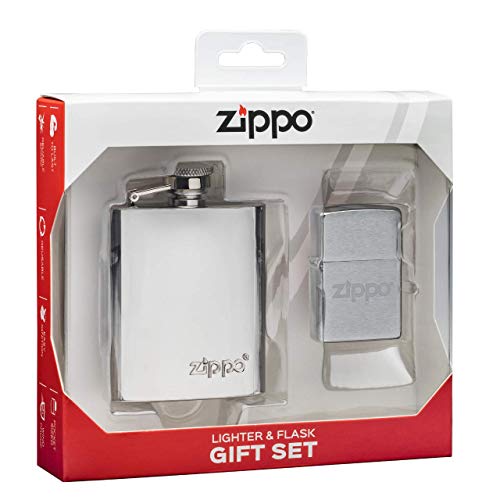 Zippo Gift Set Flask and Lighter I petaca y Encendedor de Metal, latón, 22.5 cm