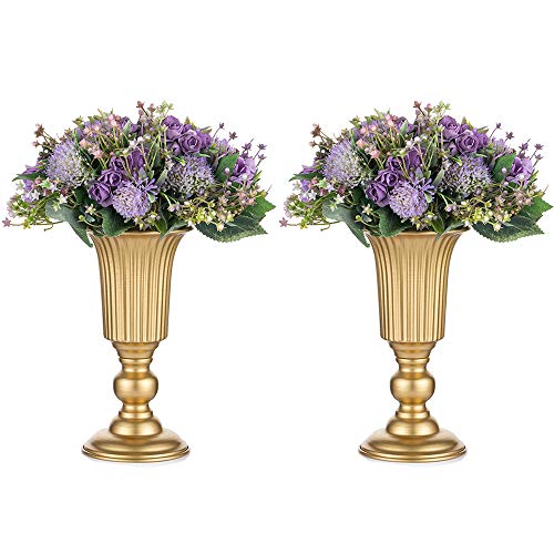 2 Piezas Florero de Trompeta Metal Flores Elegante para Centros de Mesa de Boda para Decoración de Banquetes de Boda, Arreglos de Flores Artificiales 23.2cm Altura para la Ceremonia Aniversario