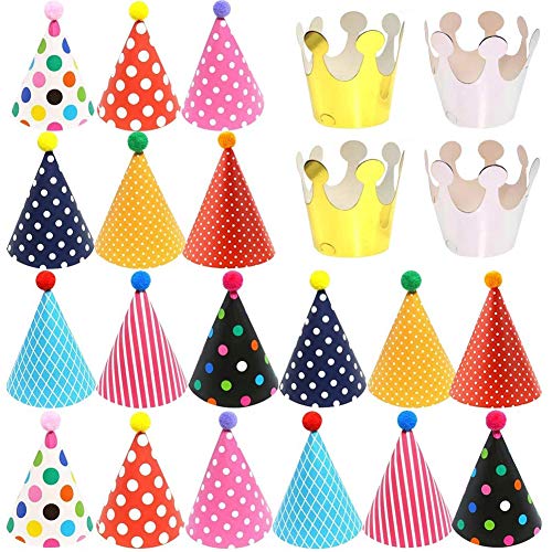 22 PCS Gorros de Fiesta Sombreros Cumpleaños Fiesta con Pompones,Decoración Colorido Party Celebrar para Niños Adultos,Fun Birthday Party Sombreros