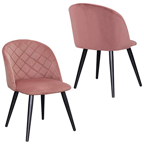 2X Silla de Comedor de Tela (Terciopelo) diseño Retro Silla tapizada Vintage con Patas de Metal seleccion de Color Duhome 8052B, Color:Rosa, Material:Terciopelo