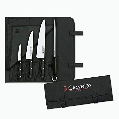 3 Claveles 28010 Set de 3 Cuchillos Básicos de Cocina, Chaira, Estuche, Multicolor