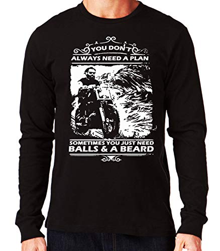 35mm - Camiseta Manga Larga Motero - Motociclista- Balls & a Beard - Negro - Talla XL