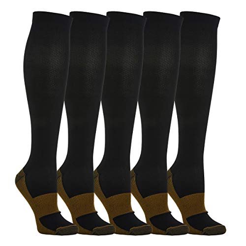 5 Pares Calcetines/Medias de Compresión para Hombres y Mujeres, Running, Deporte, Correr, Senderismo, Volar, Viajar, Varicosas, Embarazo y Médicos (EU 43-46, 5x Negro&Marrón)