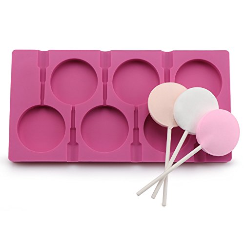 6 cavidades Big Lollipop molde de silicona, moldes de caramelo de chocolate, herramienta de fondant para fondant, jabón con 50 palitos de piruleta (rosa)