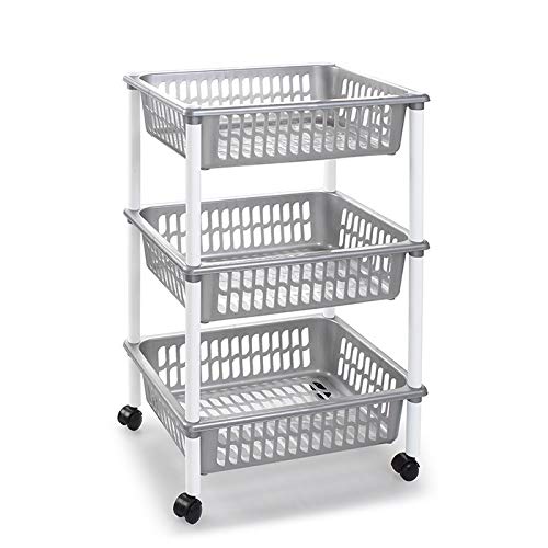 Acan Carro verdulero con Ruedas 3 cestas Carrito portaobjetos Multiusos para organizar los Espacios domésticos, Ideal para baño, Cocina, Sala y Garaje etc. (Gris Plata-3 cestas)