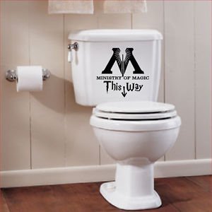 Adhesivo para el inodoro, diseño de Harry Potter con texto en inglés "This Way to Ministry of Magic" (negro), 25 cm