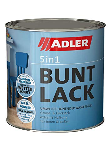 ADLER Barniz de color 5 en 1 de para interiores y exteriores - Mate - 375 ml - Barniz y laca base resistente a las inclemencias del tiempo para madera, metal y plástico, RAL1021 Amarillo colza