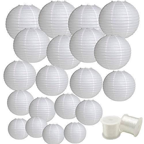 Aisamco - Paquete de 20 linternas de Papel Chinas, farolillos de Papel Colgantes, 4", 6", 8", 10", 12"con Hilo de Pesca de monofilamento para Decoraciones de Banquetes de Boda