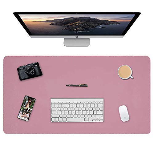 Almohadilla de escritorio, 90 x 40cm Ultra fino Alfombrilla para ratón impermeable almohadilla protectora de escritorio del cuero de PU alfombrilla de escritorio de doble cara (Rosa + Púrpura)