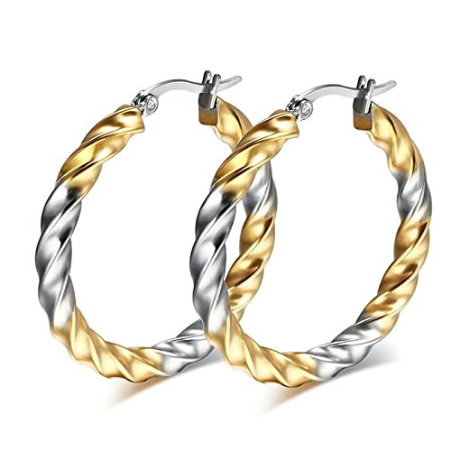 ANAZOZ Acero Inoxidable Pendientes para Mujer Aretes Pendientes Oro Plata Ola Circulo Alto Pulido 4x37MM