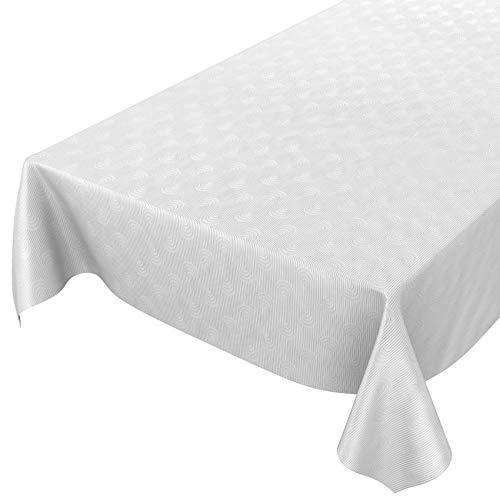 ANRO - Mantel de hule lavable, para mesa, 95% PVC, 5% poliéster., Diseño de rayas con adorno de color blanco., 200 x 140cm Schnittkante