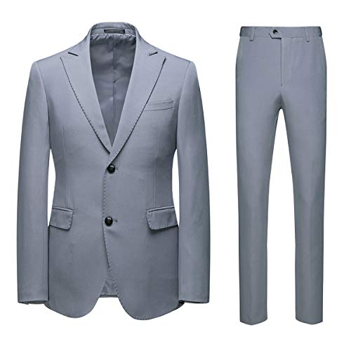 AOWOFS Traje elegante de 2 piezas para hombre de corte ajustado, con dos botones para esmoquin de negocios o bodas gris oscuro 52