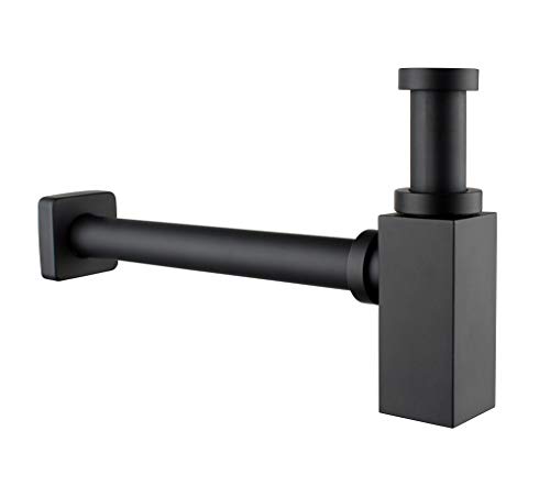 ATCO® Sifón CUBE con forma de cubo, para lavabo, latón negro mate, rectangular