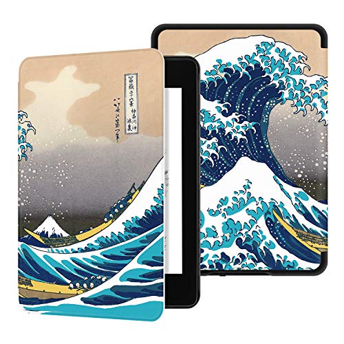 Ayotu Funda de Que Protege del Agua para Kindle Paperwhite (10.ª generación - Modelo de 2018)-Funda Inteligente de Cuero de PU con activación/suspensión automática K10 The Surfing in Kanagawa