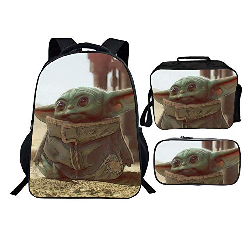 Baby Yoda Mochila Casual Niños mochilas escolares 3 Piezas Conjuntos de bolsas de hombro Mochilas + + Lápiz Bolsa de Estudiantes de gran capacidad de escolar de moda del diseño básico Mochila Unisex p