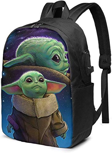 Baby Yoda Mochila Estudiante Bolsa con Puerto de Carga USB, Bolsa de Viaje de 17 pulgadas