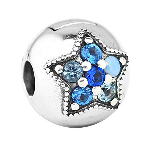 BAKCCI Regalos de Navidad azul brillante estrella clip perlas DIY compatible con pulseras originales Pandora 925 Charm joyería de moda