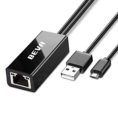 BEVA Chromecast y TV Stick Adaptador Ethernet, Micro USB a RJ45 Adaptador de Red LAN con Cable de Alimentación USB 2.0 para Google Chromecast 3/ Ultra/ 2/1/ Audio