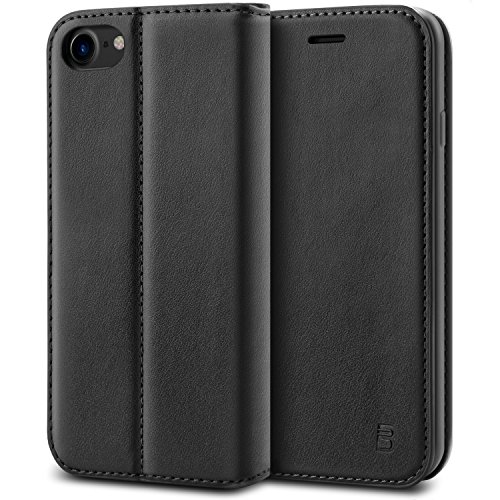 BEZ Funda iPhone 7, iPhone 8, Carcasa Compatible para iPhone SE 2020, Libro de Cuero con Tapa y Cartera, Cover Protectora con Ranura para Tarjetas y Billetera, Cierre Magnético, Negro