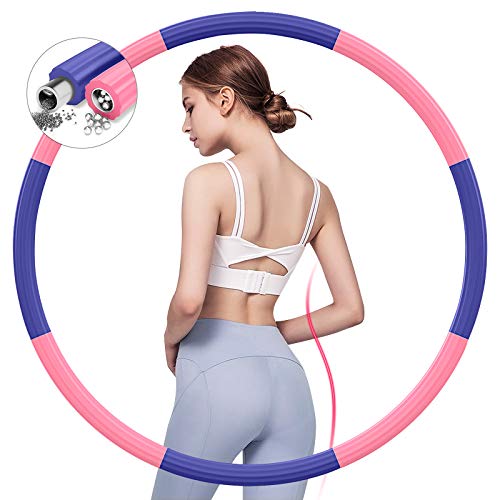 BIAOQINBO Aro de hula hoop con acero inoxidable y espuma, peso ajustable, 8 segmentos desmontables, para pérdida de peso y masaje, color azul + rosa