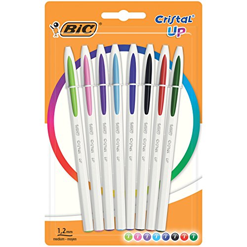 BIC Cristal Up bolígrafos punta media (1,2 mm) – colores Surtidos, Blíster de 8 unidades