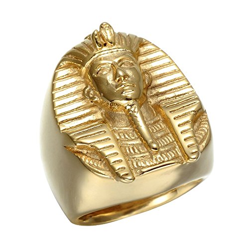 BOBIJOO JEWELRY - El Anillo De Sellar El Faraón del Antiguo Egipto Tutankamón Dorado De Oro Final El Hombre De Acero - 29 (13 US), Dorado - Acero Inoxidable 316