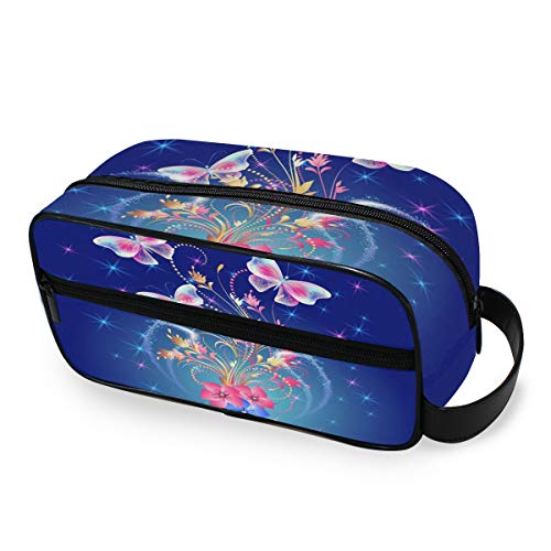 Bolsa de aseo Art Fantasy Floral Hermosa mariposa Maquillaje Bolsa Bolsillos de almacenamiento Herramientas Estuche de tren cosmético Viaje portátil