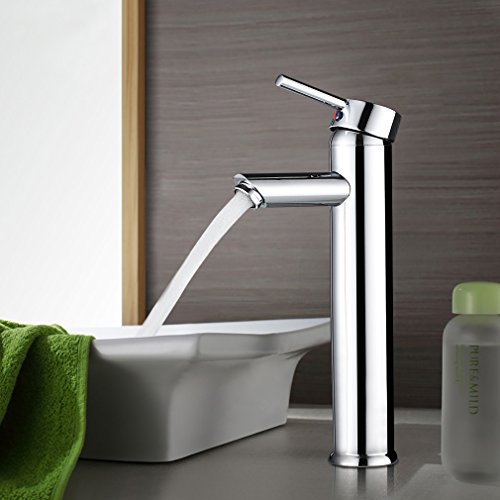 BONADE Grifo de Lavabo Monomando Alto Mezclador del Lavabo Grifería de Baño Agua Fría y Caliente Cromado