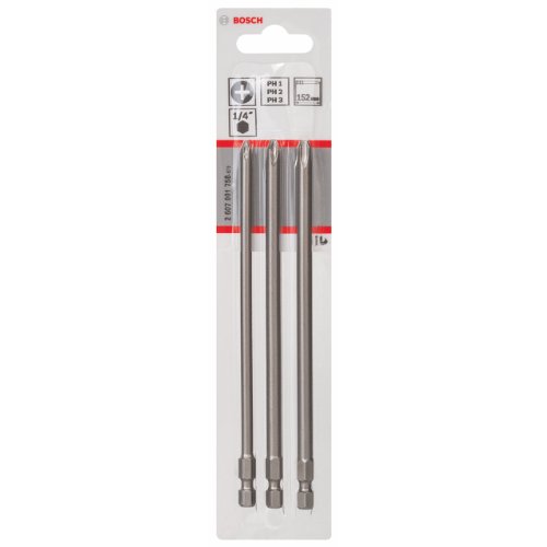 Bosch 2 607 001 758 - Juego de 3 pzas. de puntas de atornillar extraduras - PH1; PH2; PH3; 152 mm (pack de 3)