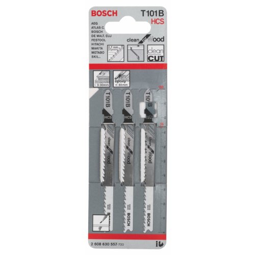 Bosch Professional 2 608 630 557 Bosch 557-Hoja de Sierra de calar T 101 B-Clean for Wood (Pack de 3)