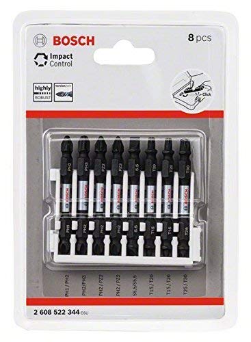 Bosch Professional 2608522344 8 Piezas. Wiha-Juego Destornillador (Control de Impacto, T/PZ/PH/SL, 65 mm de Longitud, Punta y Click), 0 W, 0 V, Color:, Size