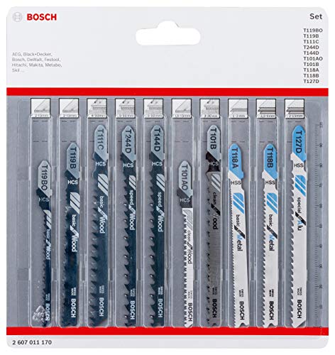 Bosch Professional Set de hojas de sierra de calar 10 uds (para madera y metal, accesorios para sierras de calar con vástago en T)
