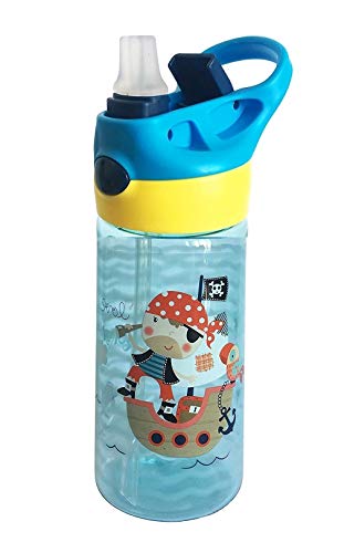 Botella de Tritan Niños y Bebes ♻ Jarra Reutilizable con Sistema Antigoteo de 450ml - Facil Apertura (Pulsador Manual) - Sin BPA para Uso Diario y Aprendizaje Infantil - Material Ligero y Resistente