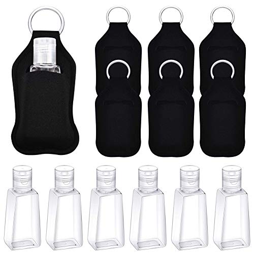 Botellas de Plástico de Viaje de 6 Piezas, Contenedores de Botellas Vacías Transparentes con Porta Llaveros Reutilizables, Porta Llaves de Botella de 30 ml para Suministros de Viaje al Aire Libre