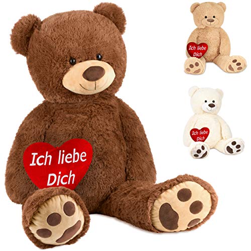 BRUBAKER Peluche Gigante XXL - Oso / Osito - 100 cm - Marrón - Corazón de Felpa 'Ich Liebe Dich' Incluido