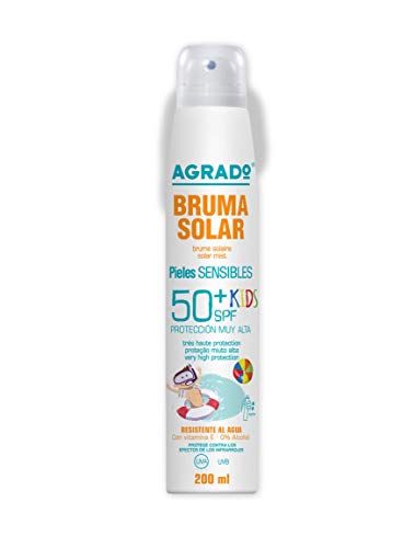 Bruma Seca Solar +50 Kids Protector Solar para niños Hidratante 50+ SPF Protección UVA UVB Infrarrojos en Spray Resistente al agua Pieles Sensibles Rápida Absorción 200 ml - Agrado