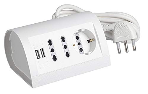 BTicino S3711DU - Regleta de Escritorio con Toma USB, 1,5 A, Cable de 2 m, Color Blanco