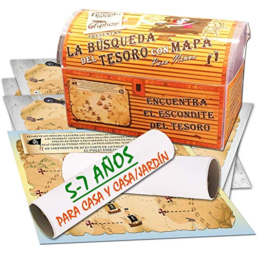 Búsqueda del tesoro con mapa para casa y casa/jardín – 5-7 años - para fiestas de cumpleaños – juegos para niños