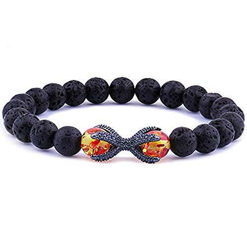 CAISHENY Nuevas Pulseras para Hombres de Moda Pulsera con Dije de Pata de dragón Pulsera de Cuentas de Piedra de Lava Longitud de la joyería Aprox. 19cm