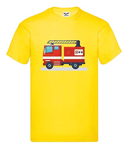 Camiseta de manga corta con diseño de camión de bomberos y alarma, para hombre y mujer amarillo L